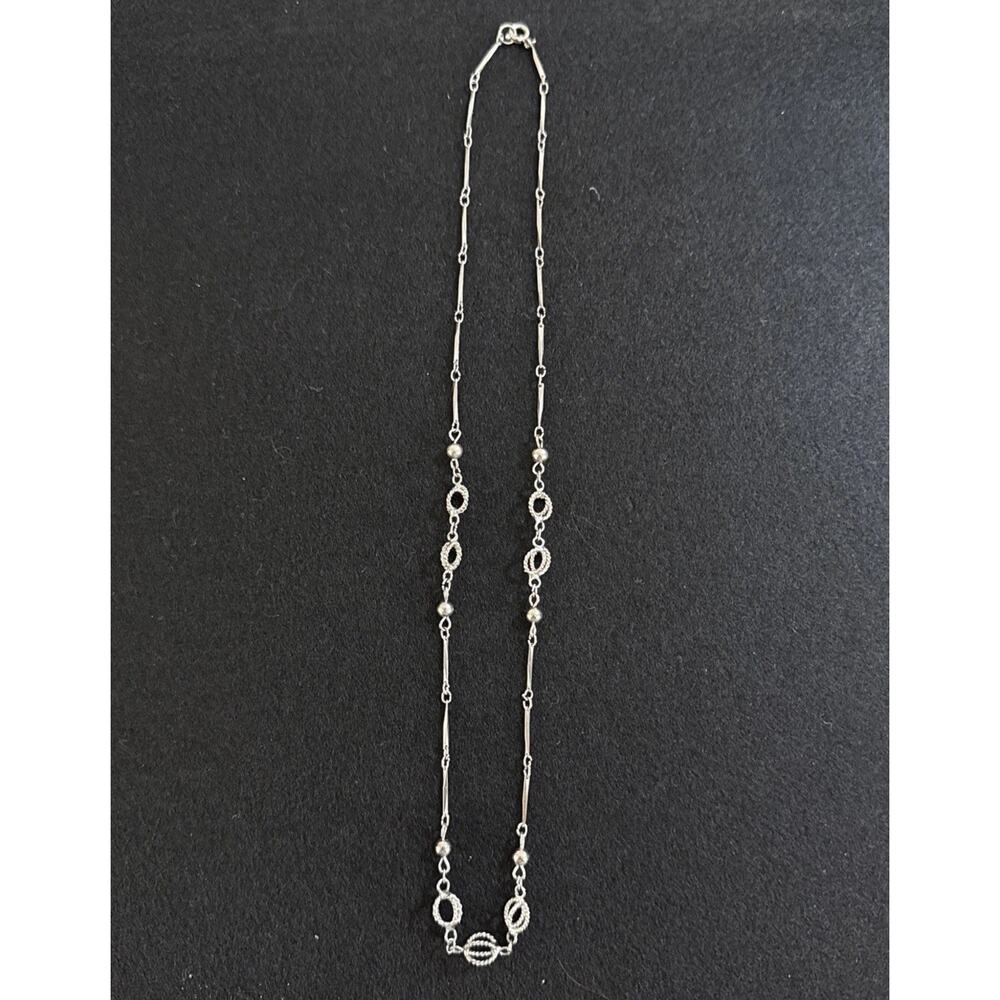 Silver Tone Mixed Link Chain Necklace Beaded Bar & Twisted Oval 9"